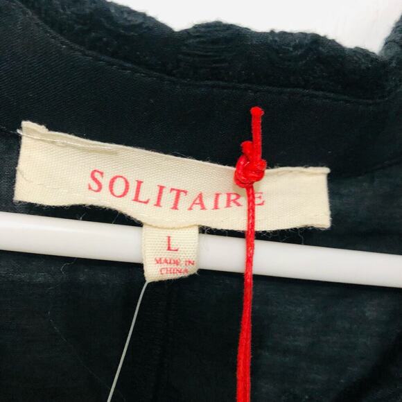 Solitaire Women's Button Up Shirt Embroidered Hi-Low Hem Long Sleeve Black Large - Picture 5 of 10